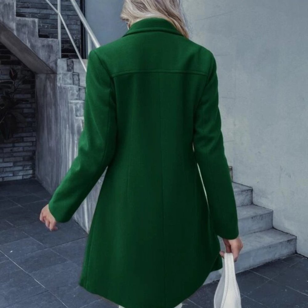 Double Breasted Lapel Collar Button Up pocketed Overcoat GREEN - Picture 4 of 8
